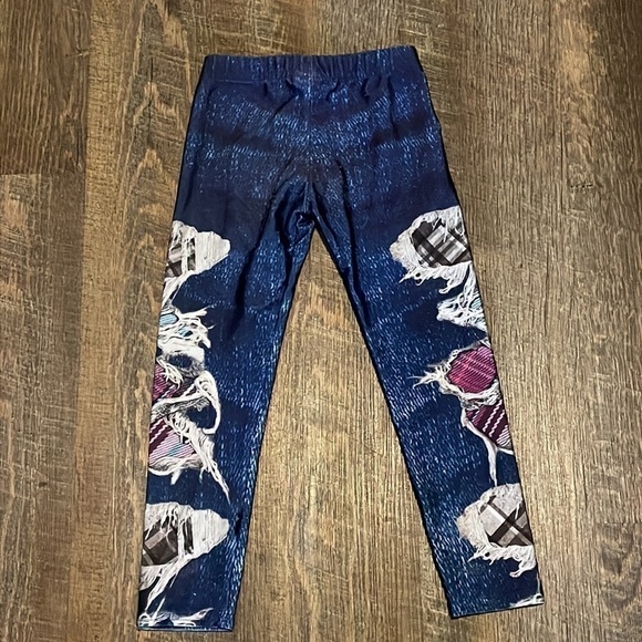 Terez Girl’s Leggings Denim/Distressed Fabric Print Size Small - Picture 2 of 6